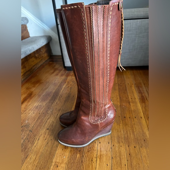 Ariat Brown Leather Knee-High Wedge Boots - Picture 2 of 10